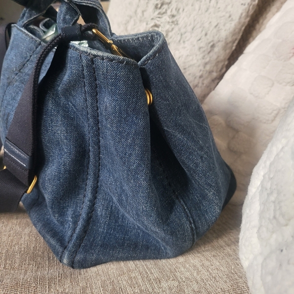 PRADA CANAPA AVIO DENIM LARGE SIZE TOTE, WITH STRAP... AUTHENTIC W/CARD... - Picture 5 of 16